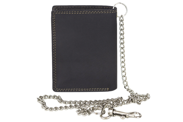 Mini Biker Geldbörse extra dünn mit Chrom Kette im Hochformat LEAS MCL in Echt-Leder, braun